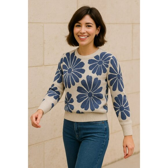 Marine Layer Floral Sweater Womens Small Soft Wool Blend Knit Top - Picture 1 of 11